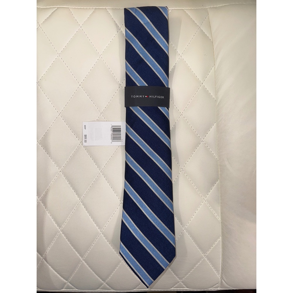 Tommy Hilfiger Necktie Blue Striped Business Career Silk Blend